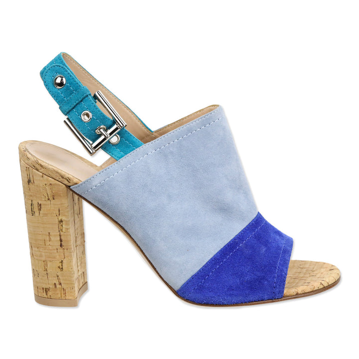 Gianvito Rossi Blue Suede Colorblock Pattern Slingback Sandals