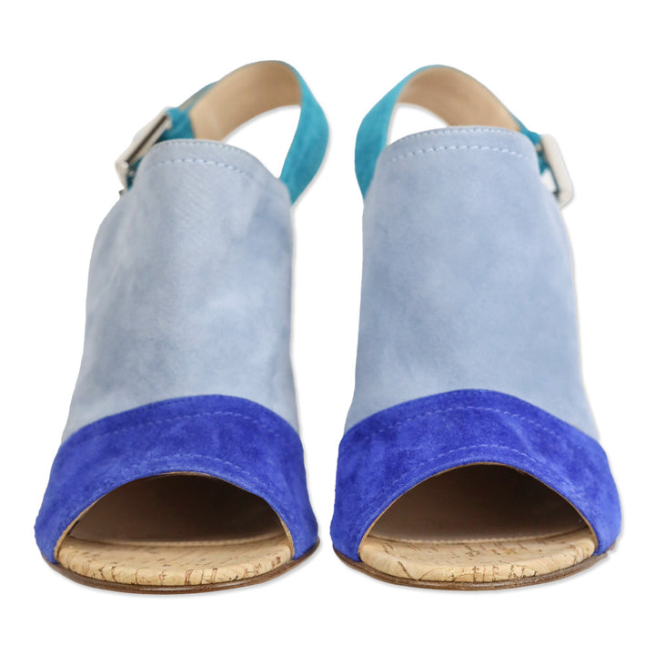 Gianvito Rossi Blue Suede Colorblock Pattern Slingback Sandals