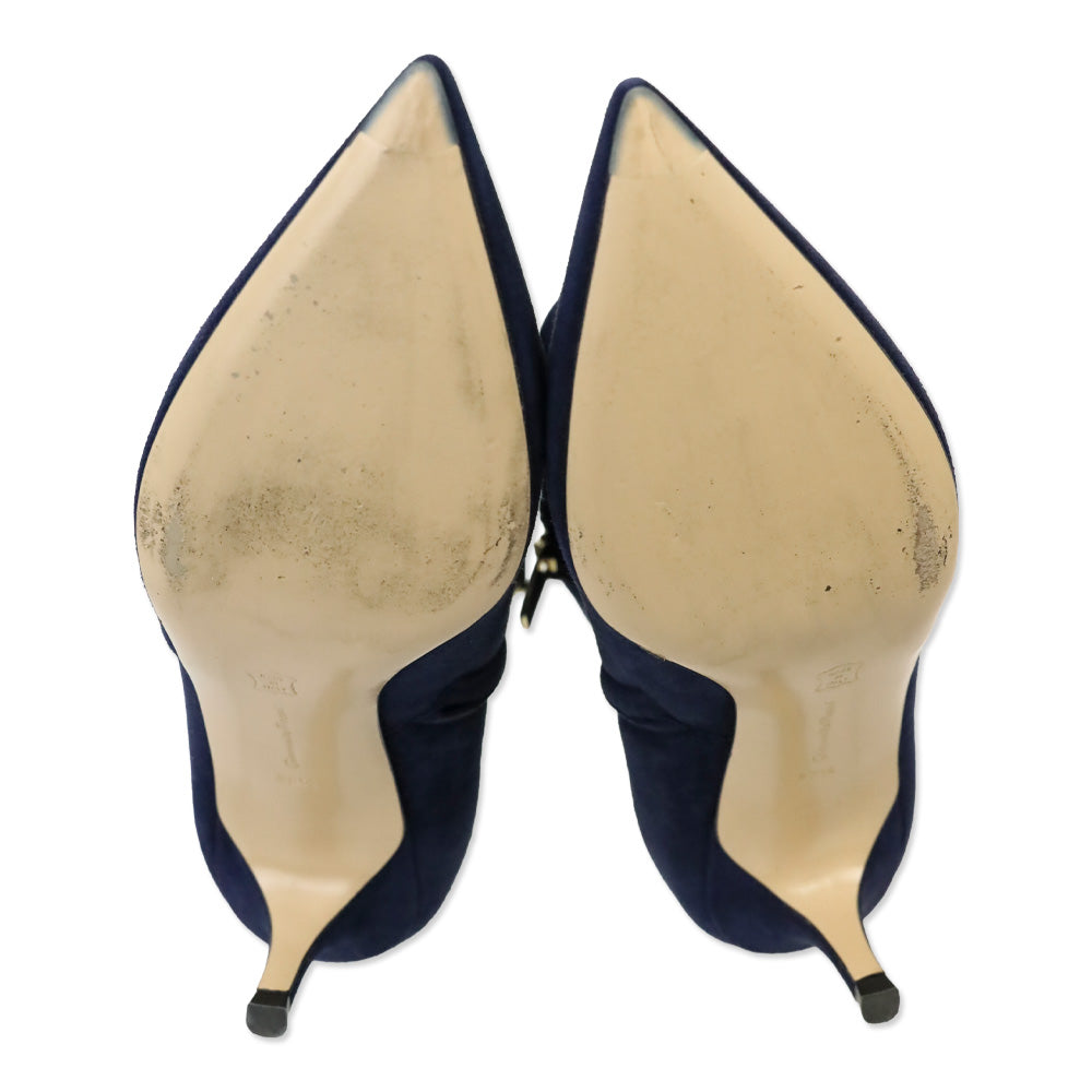 Gianvito Rossi Blue Suede Levy 55 Pointed Toe Booties