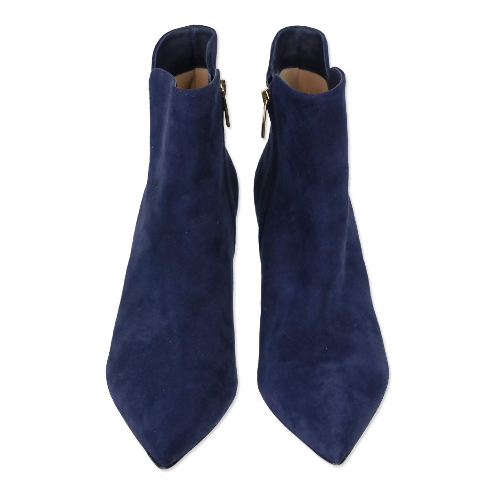 Gianvito Rossi Blue Suede Levy 55 Pointed Toe Booties