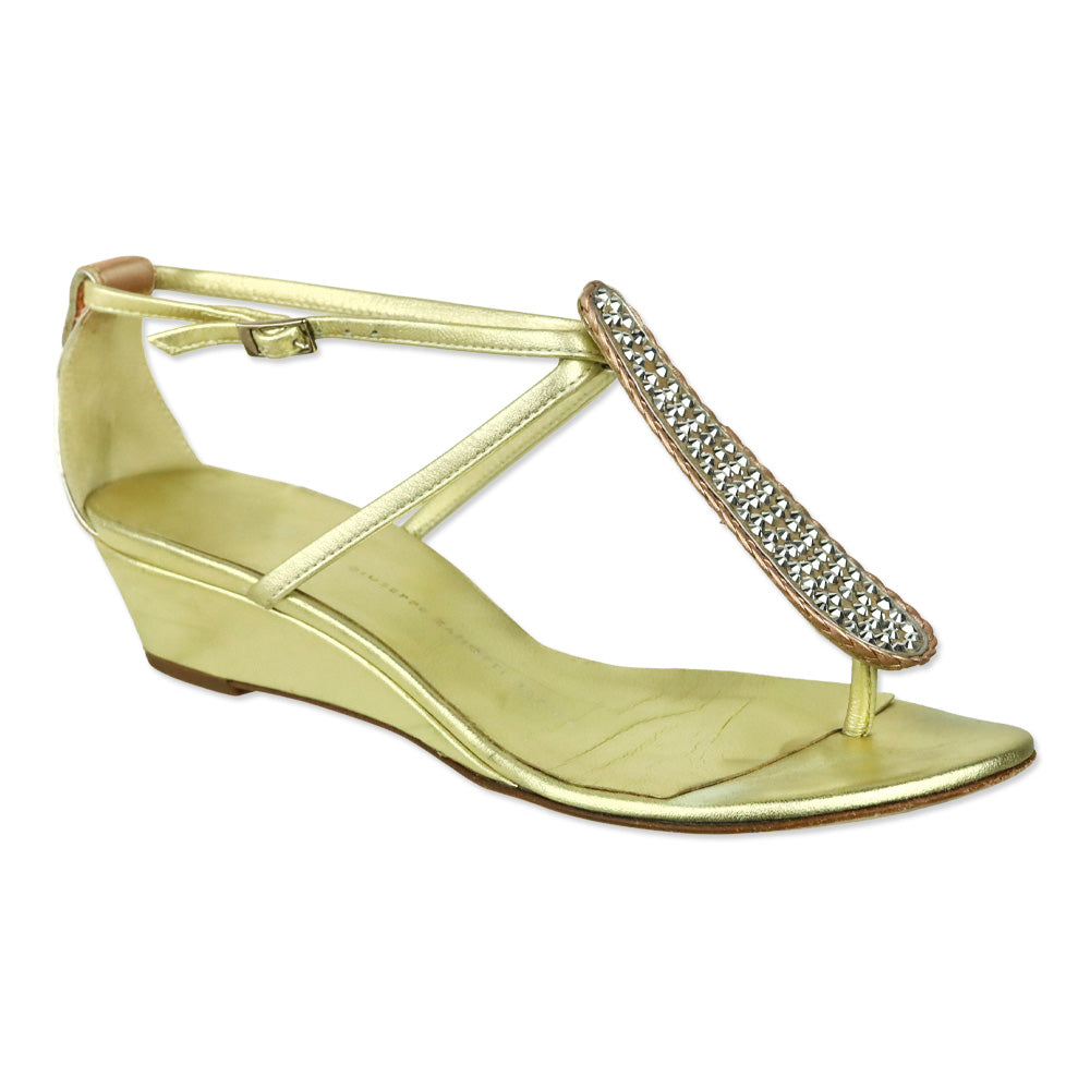Gianvito Rossi Dore Lamé 30 Wedge Crystal T-Strap Sandal