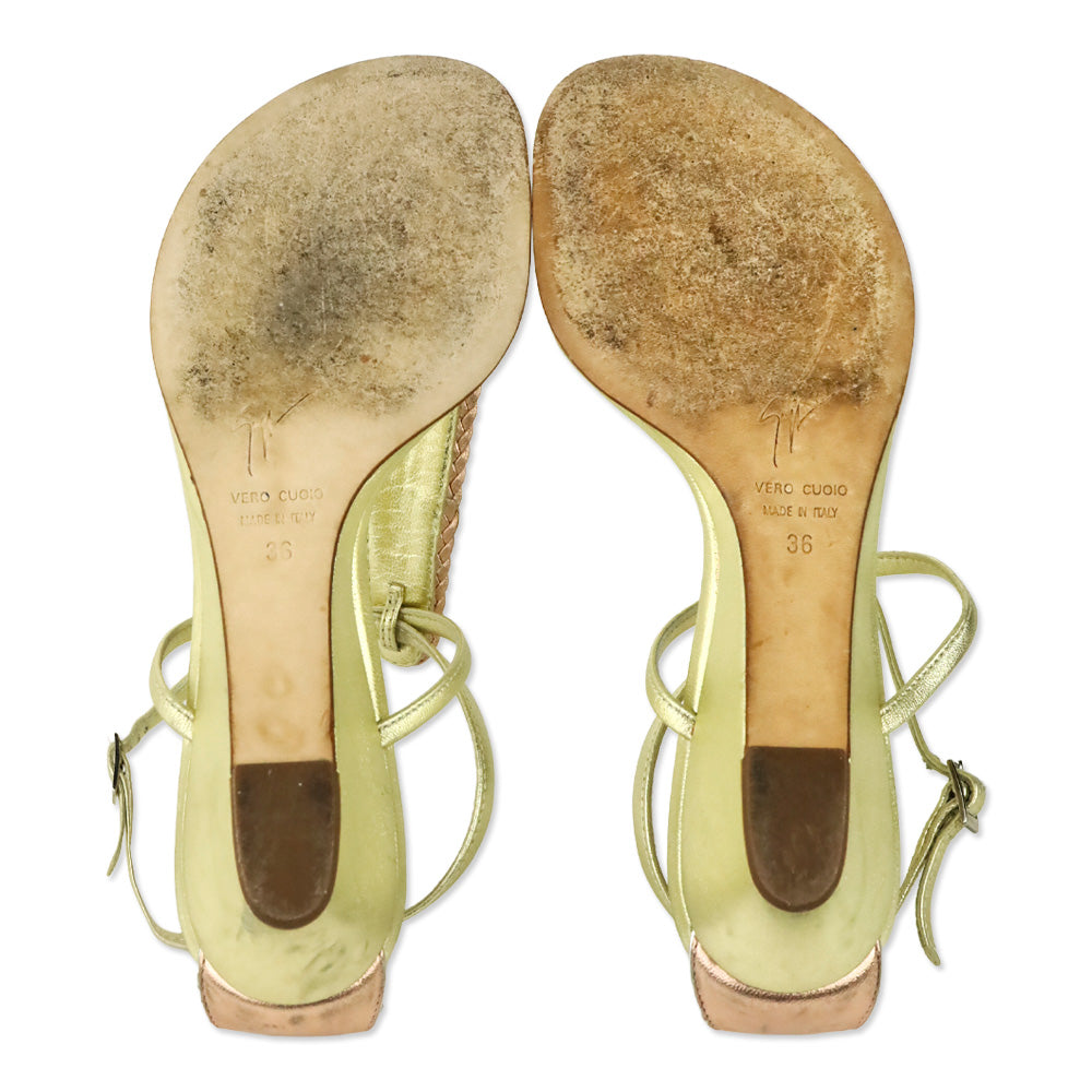 Gianvito Rossi Dore Lamé 30 Wedge Crystal T-Strap Sandal