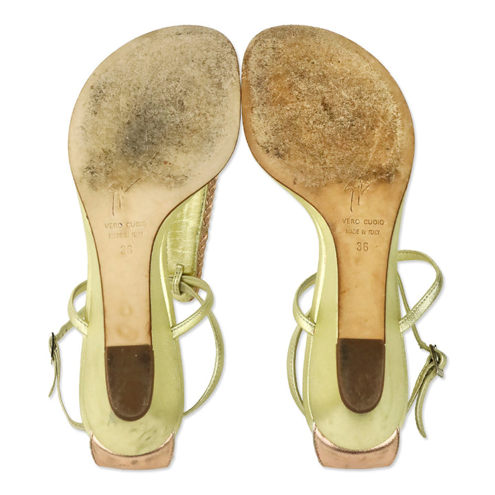Gianvito Rossi Dore Lamé 30 Wedge Crystal T-Strap Sandal