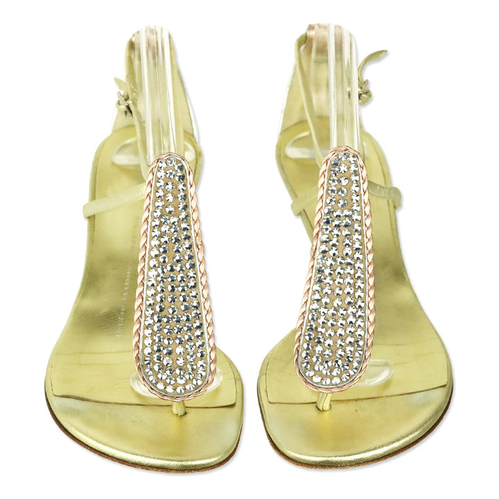 Gianvito Rossi Dore Lamé 30 Wedge Crystal T-Strap Sandal