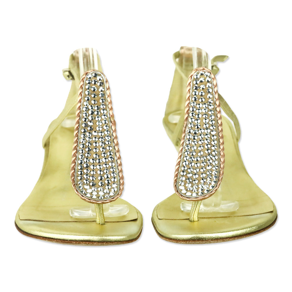 Gianvito Rossi Dore Lamé 30 Wedge Crystal T-Strap Sandal