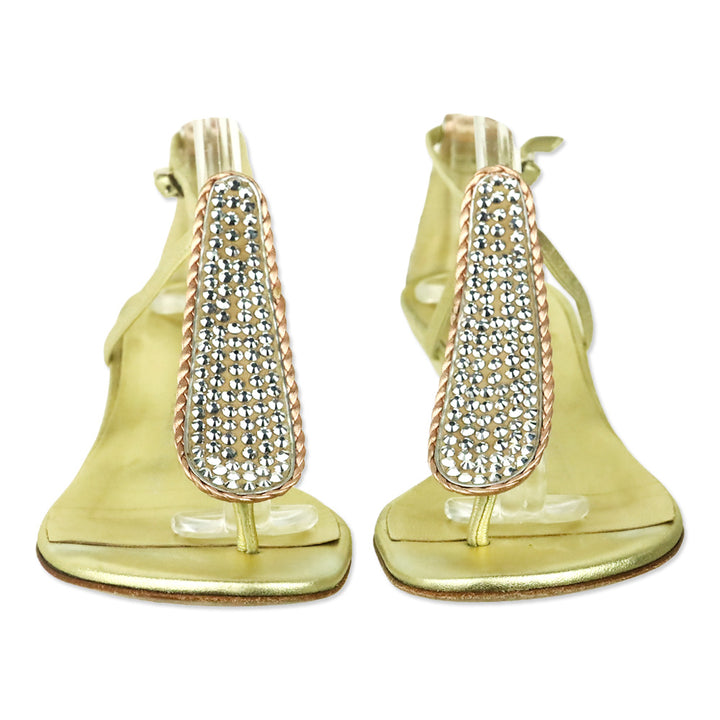Gianvito Rossi Dore Lamé 30 Wedge Crystal T-Strap Sandal