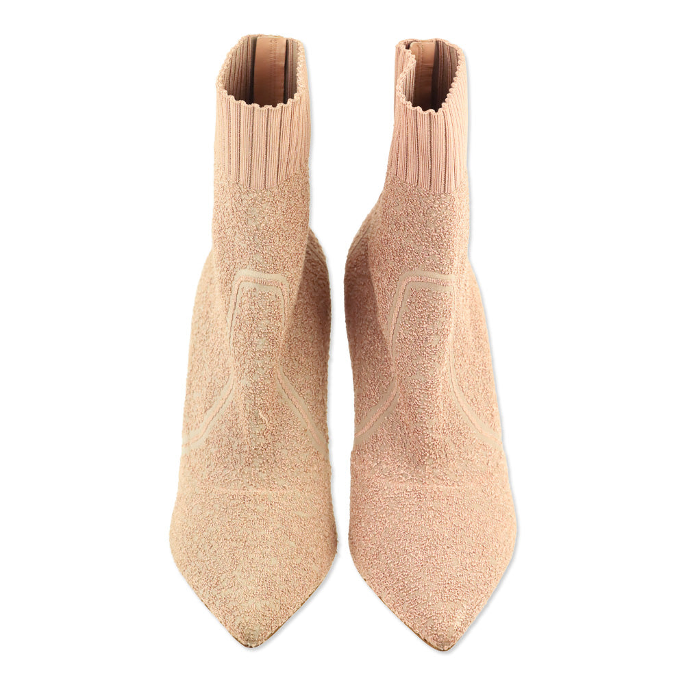Gianvito Rossi Fiona Pink Bouclé Knit Ankle Boots