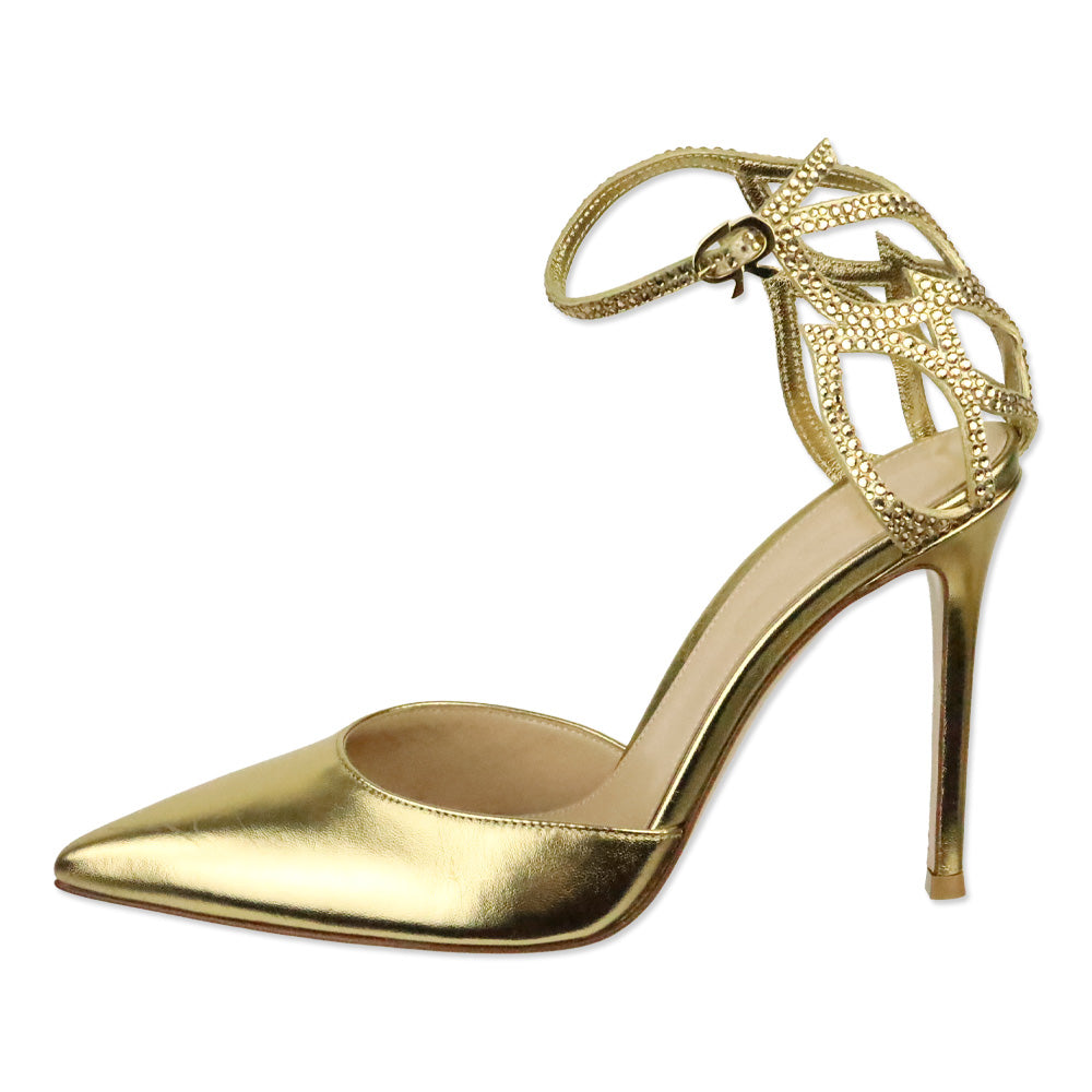 Gianvito Rossi Gold Nappa Crystal Ankle-Strap Sandal