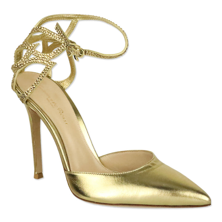 Gianvito Rossi Gold Nappa Crystal Ankle-Strap Sandal