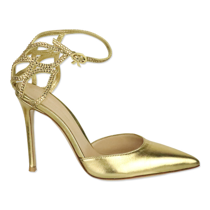 Gianvito Rossi Gold Nappa Crystal Ankle-Strap Sandal