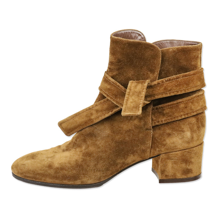 Gianvito Rossi Leslie Brown Suede Wrap Ankle Boot