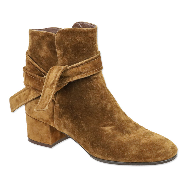 Gianvito Rossi Leslie Brown Suede Wrap Ankle Boot