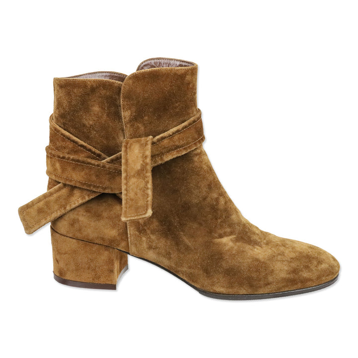 Gianvito Rossi Leslie Brown Suede Wrap Ankle Boot