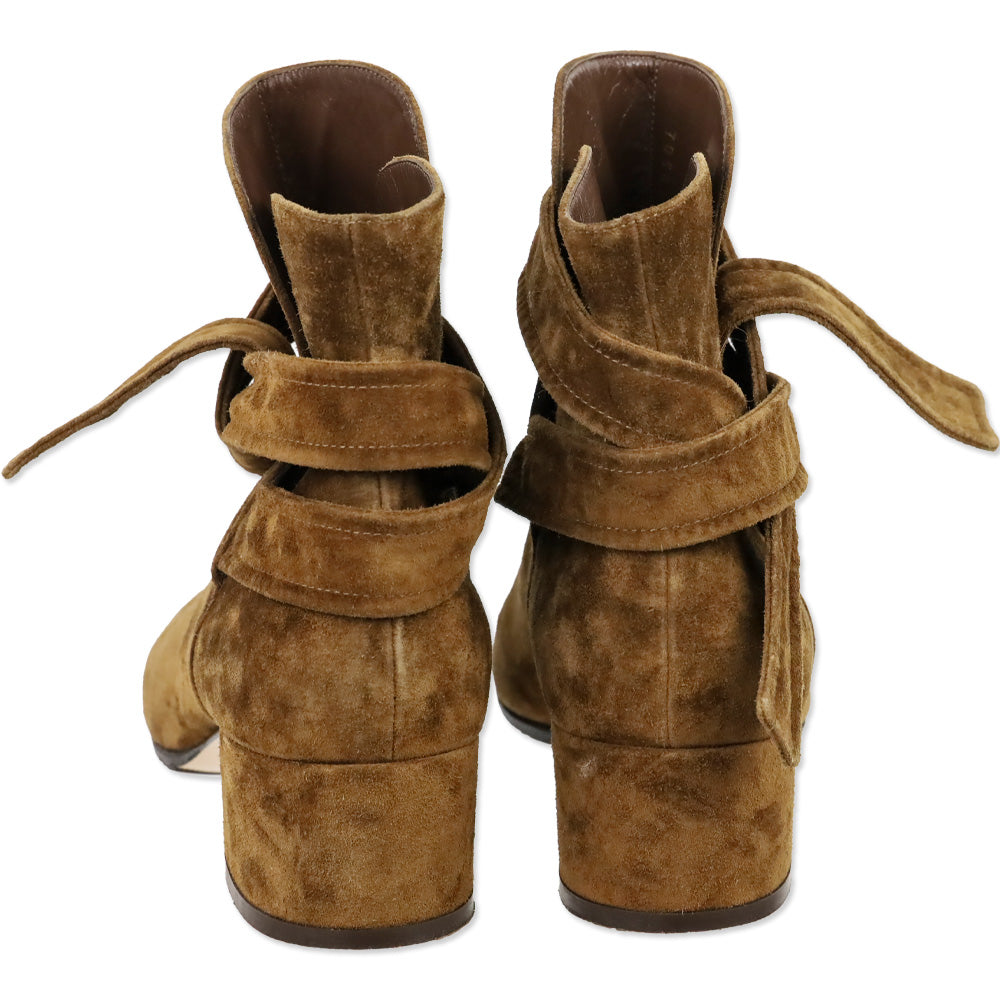 Gianvito Rossi Leslie Brown Suede Wrap Ankle Boot