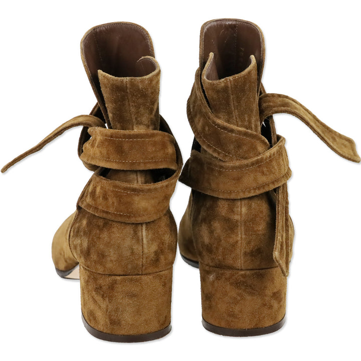 Gianvito Rossi Leslie Brown Suede Wrap Ankle Boot