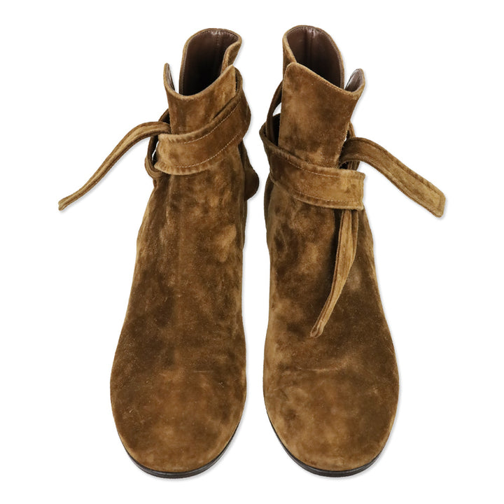 Gianvito Rossi Leslie Brown Suede Wrap Ankle Boot