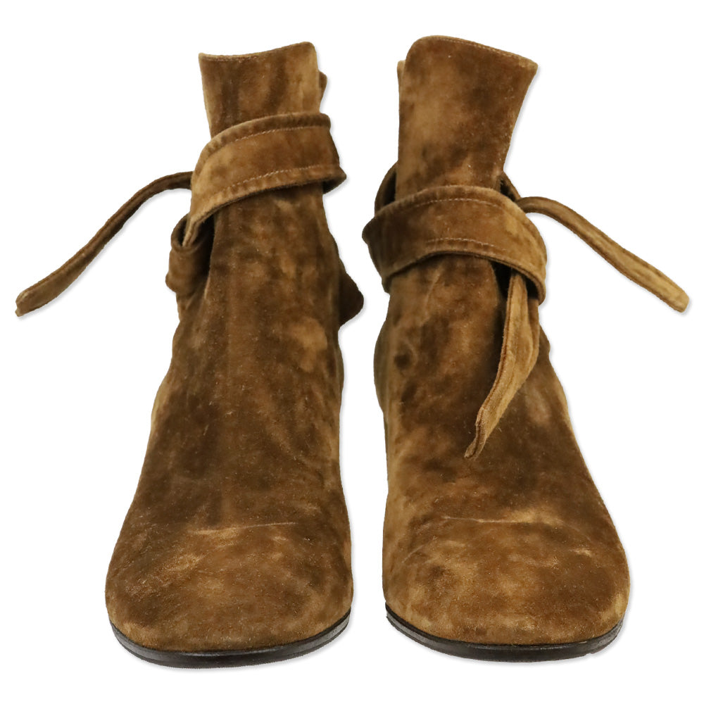 Gianvito Rossi Leslie Brown Suede Wrap Ankle Boot