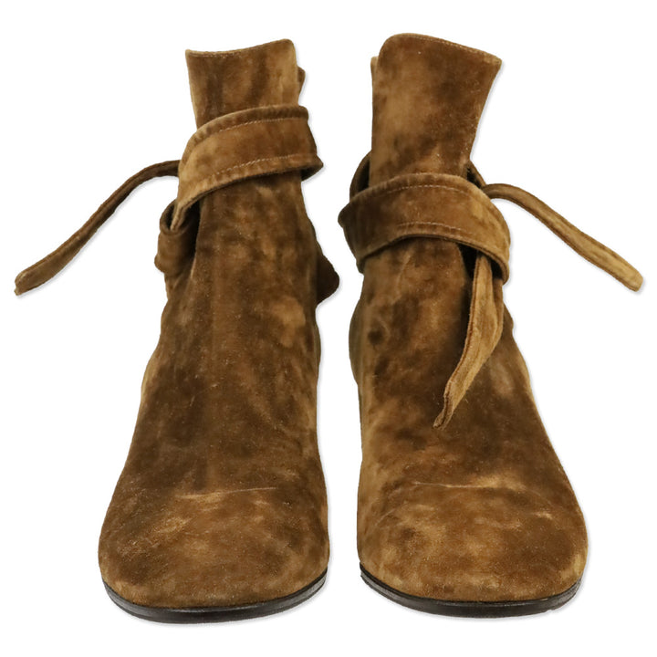 Gianvito Rossi Leslie Brown Suede Wrap Ankle Boot