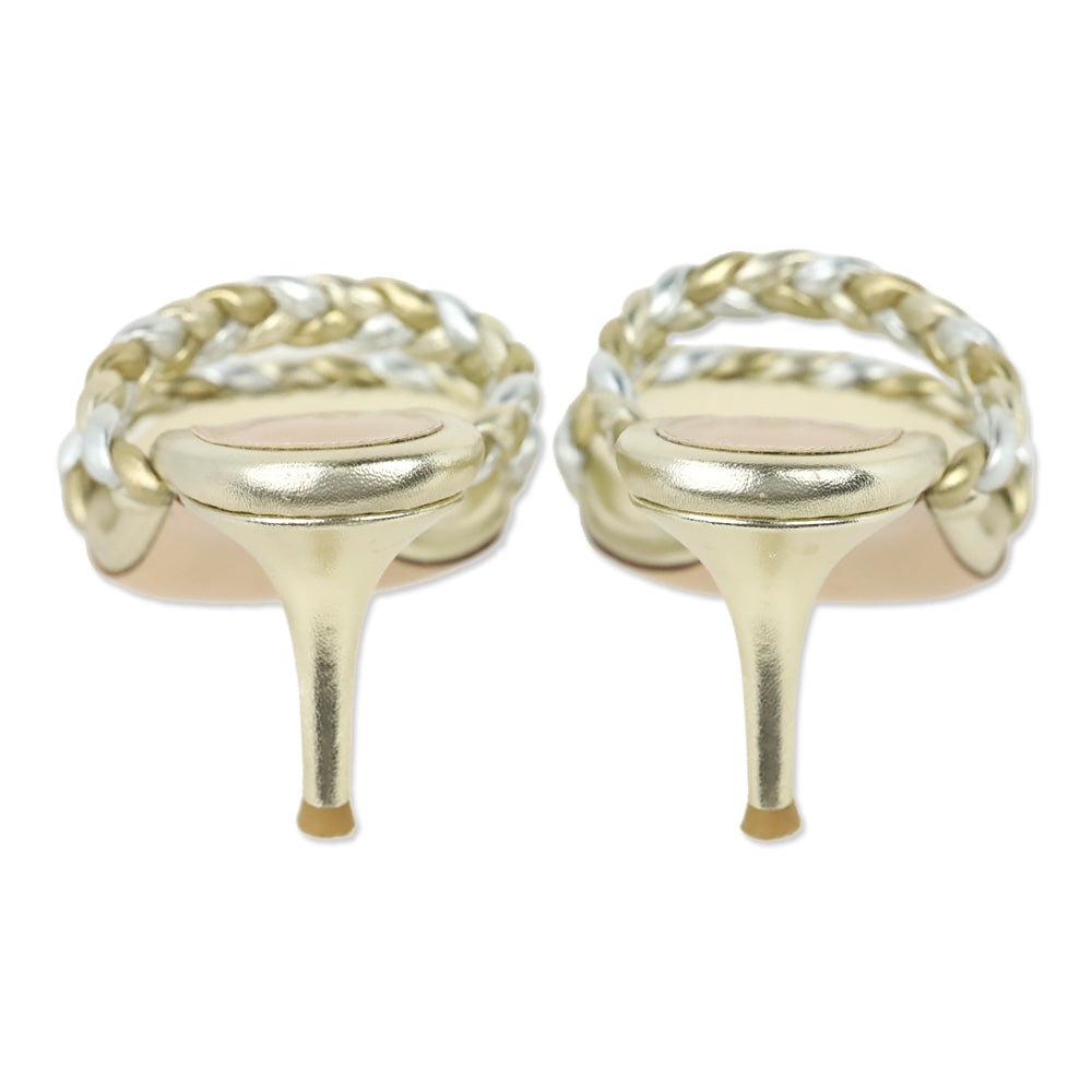 Gianvito Rossi Marley Metallic Gold/Silver Braided Leather Sandals