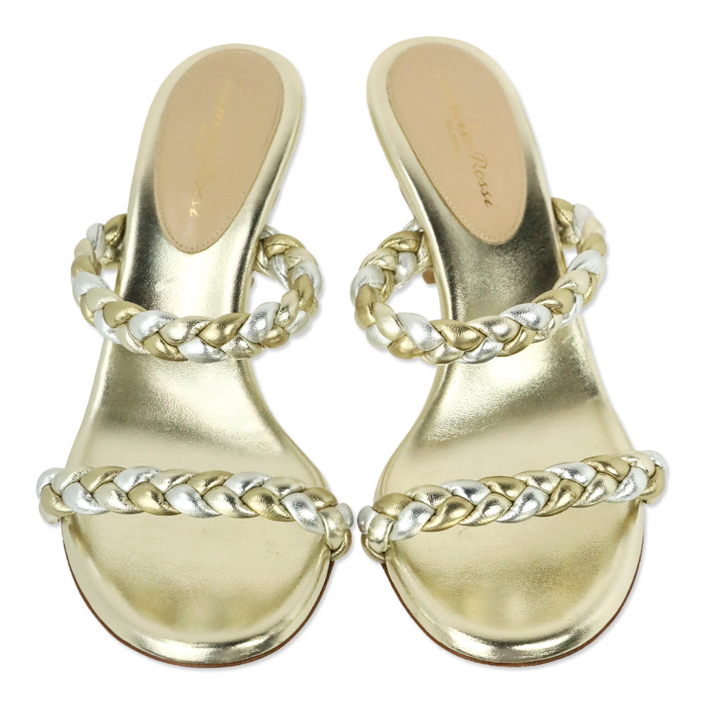 Gianvito Rossi Marley Metallic Gold/Silver Braided Leather Sandals