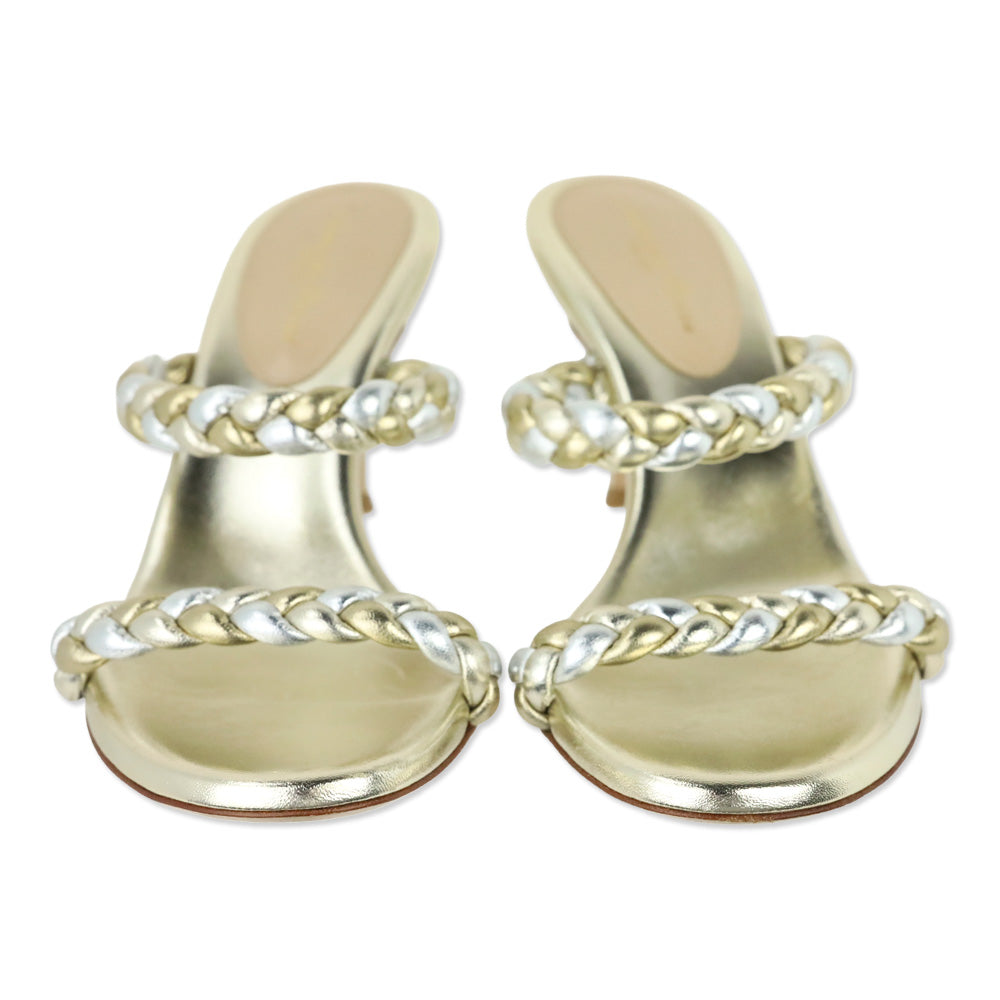 Gianvito Rossi Marley Metallic Gold/Silver Braided Leather Sandals