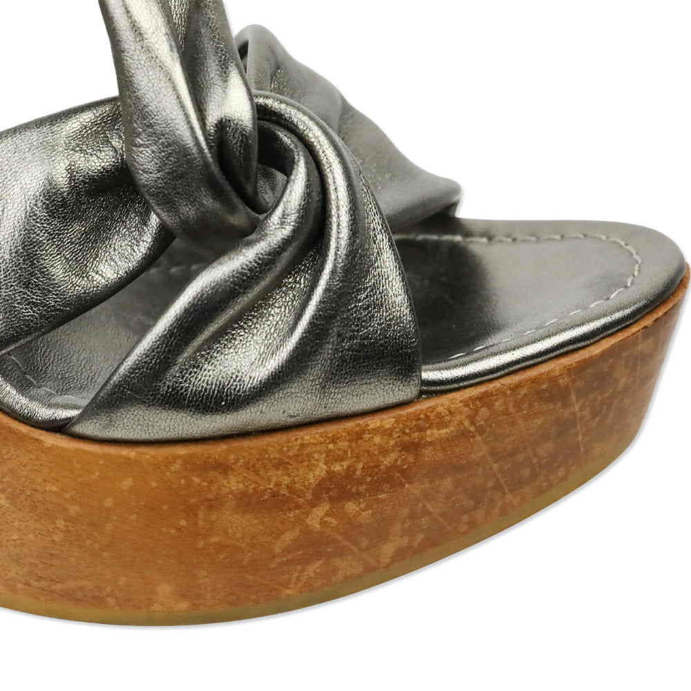 Gianvito Rossi Metallic Bronze Twisted Leather Wood Wedge Platform Sandal