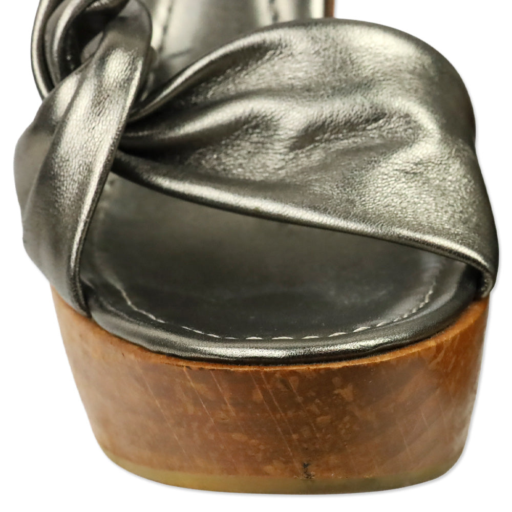 Gianvito Rossi Metallic Bronze Twisted Leather Wood Wedge Platform Sandal