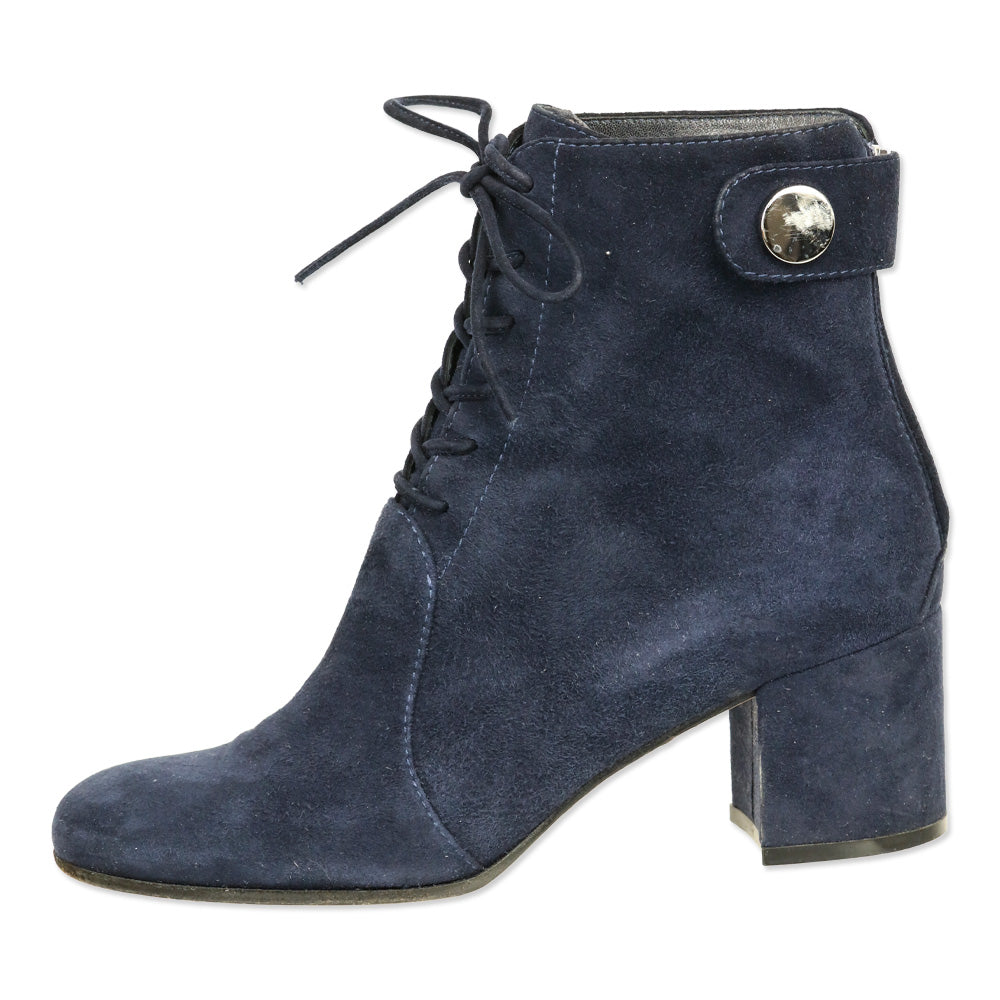 Gianvito Rossi Navy Finlay Suede Lace-up Block Heel Booties