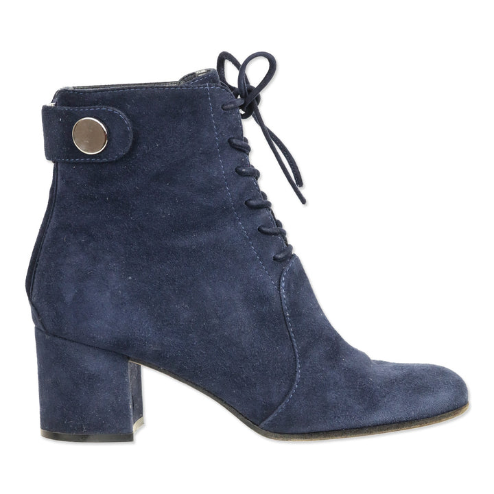 Gianvito Rossi Navy Finlay Suede Lace-up Block Heel Booties