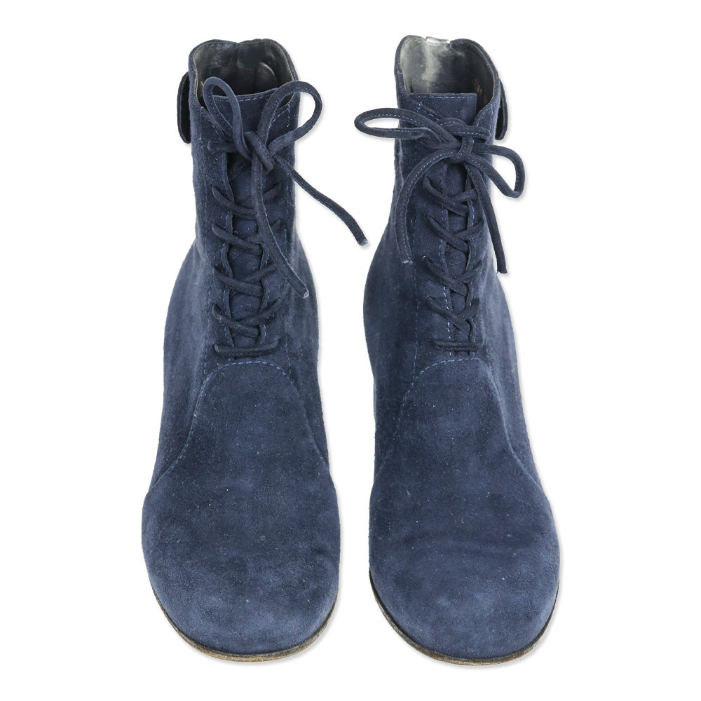 Gianvito Rossi Navy Finlay Suede Lace-up Block Heel Booties