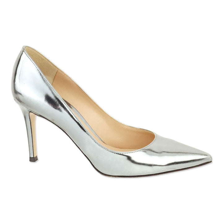 Gianvito Rossi Silver Metallic Leather Gianvito 85 Pump