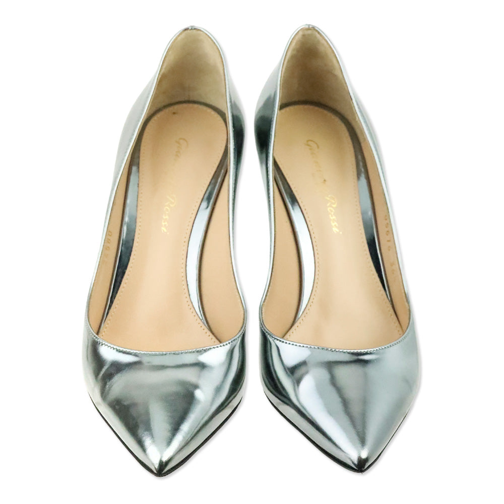 Gianvito Rossi Silver Metallic Leather Gianvito 85 Pump