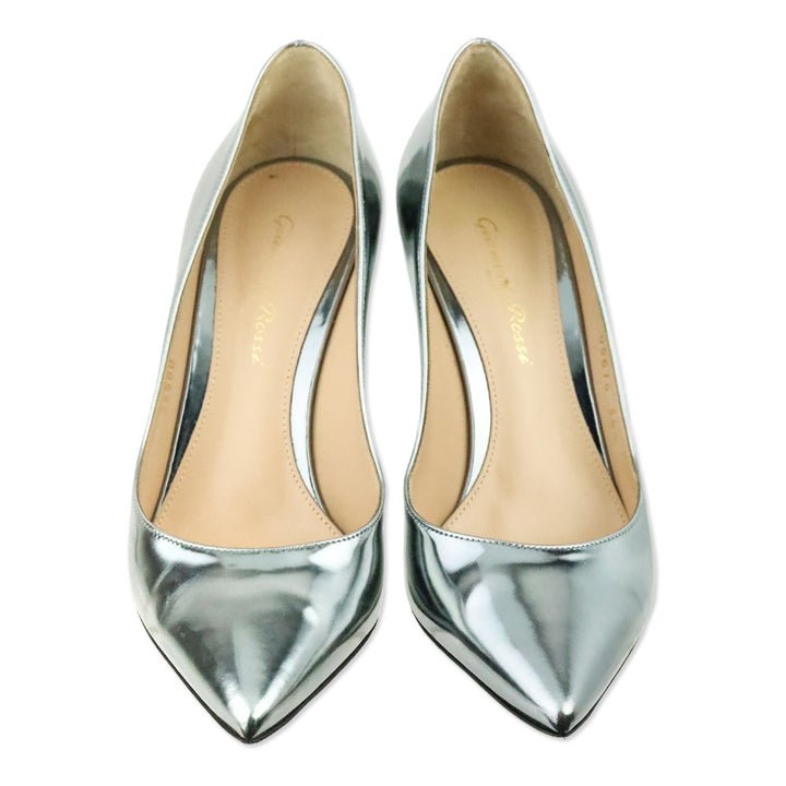 Gianvito Rossi Silver Metallic Leather Gianvito 85 Pump