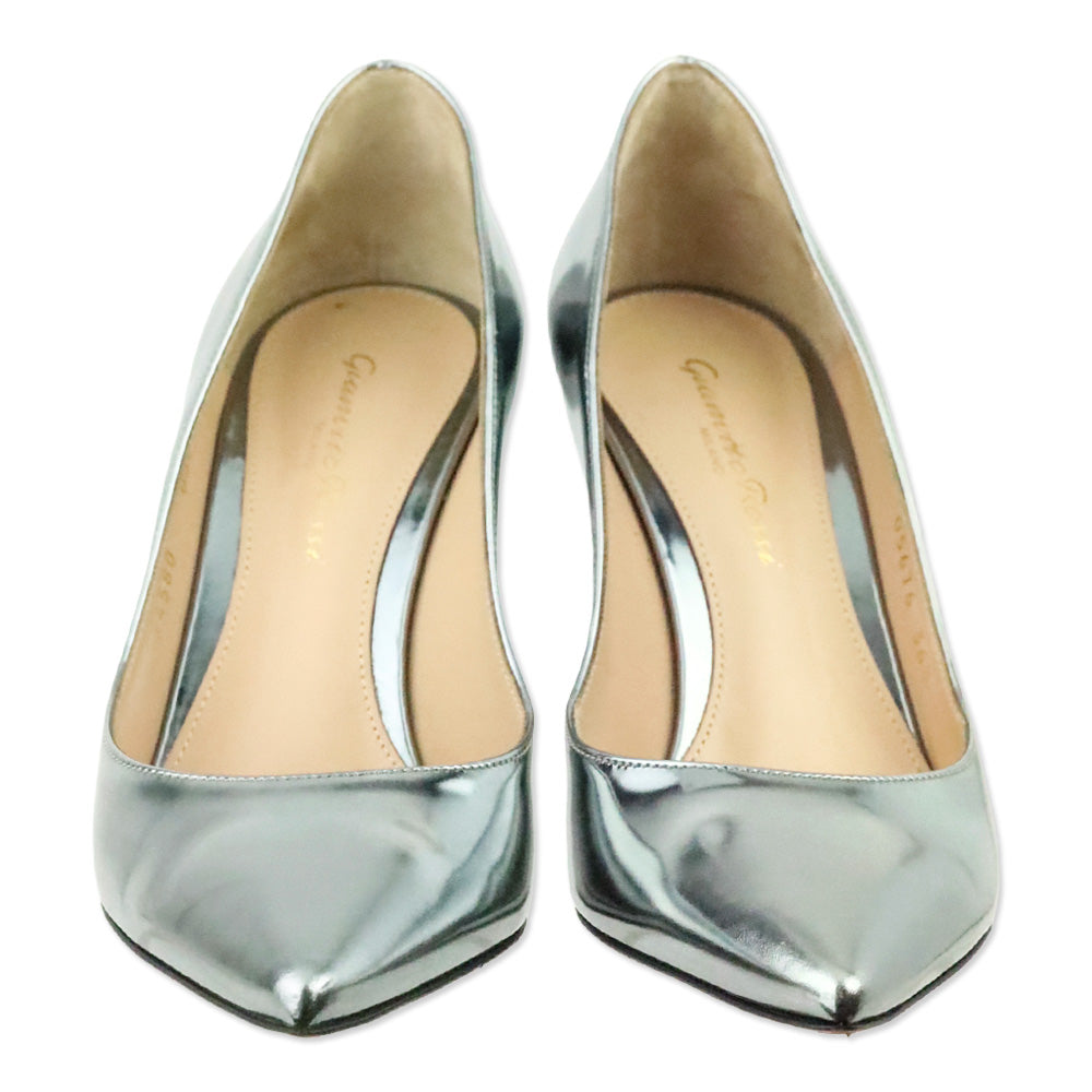 Gianvito Rossi Silver Metallic Leather Gianvito 85 Pump