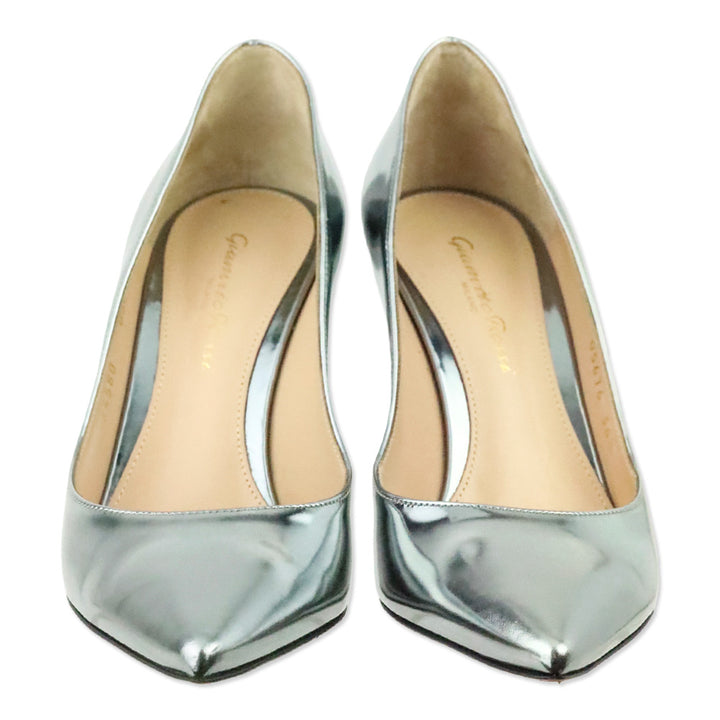 Gianvito Rossi Silver Metallic Leather Gianvito 85 Pump