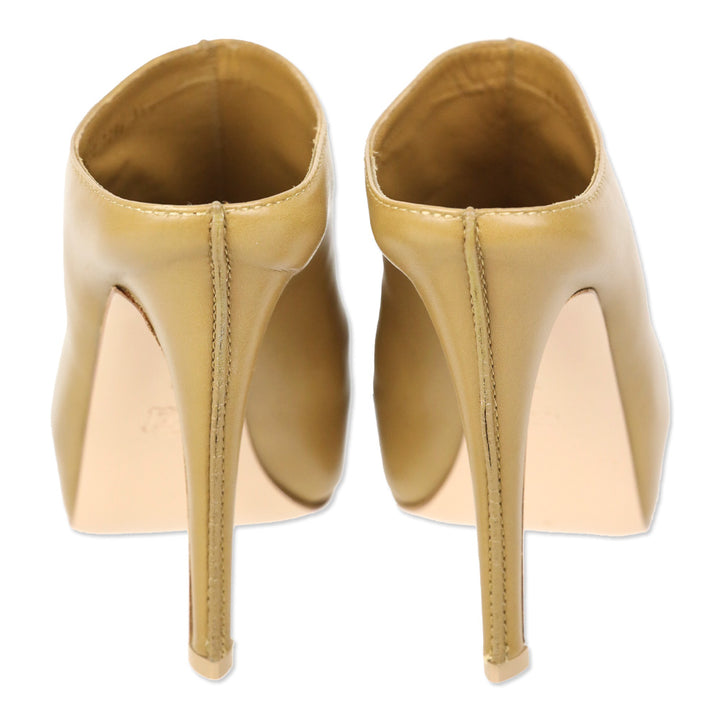Gianvito Rossi Tan Leather Peep Toe Mules