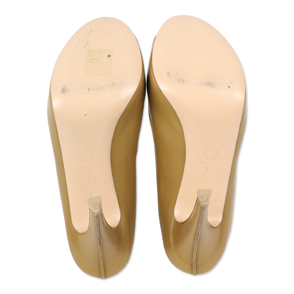Gianvito Rossi Tan Leather Peep Toe Mules