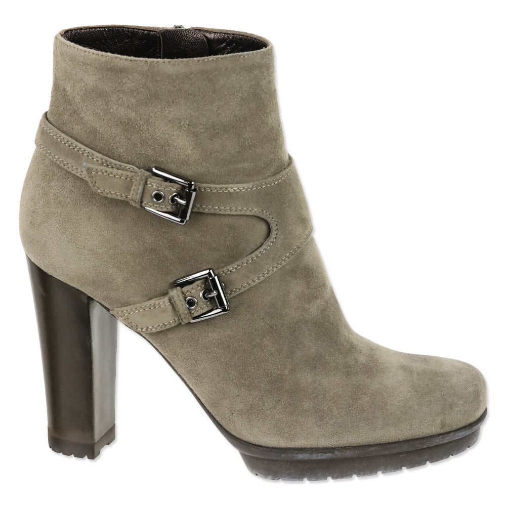 Gianvito Rossi Taupe Suede Buckle Strap Platform Ankle Boots