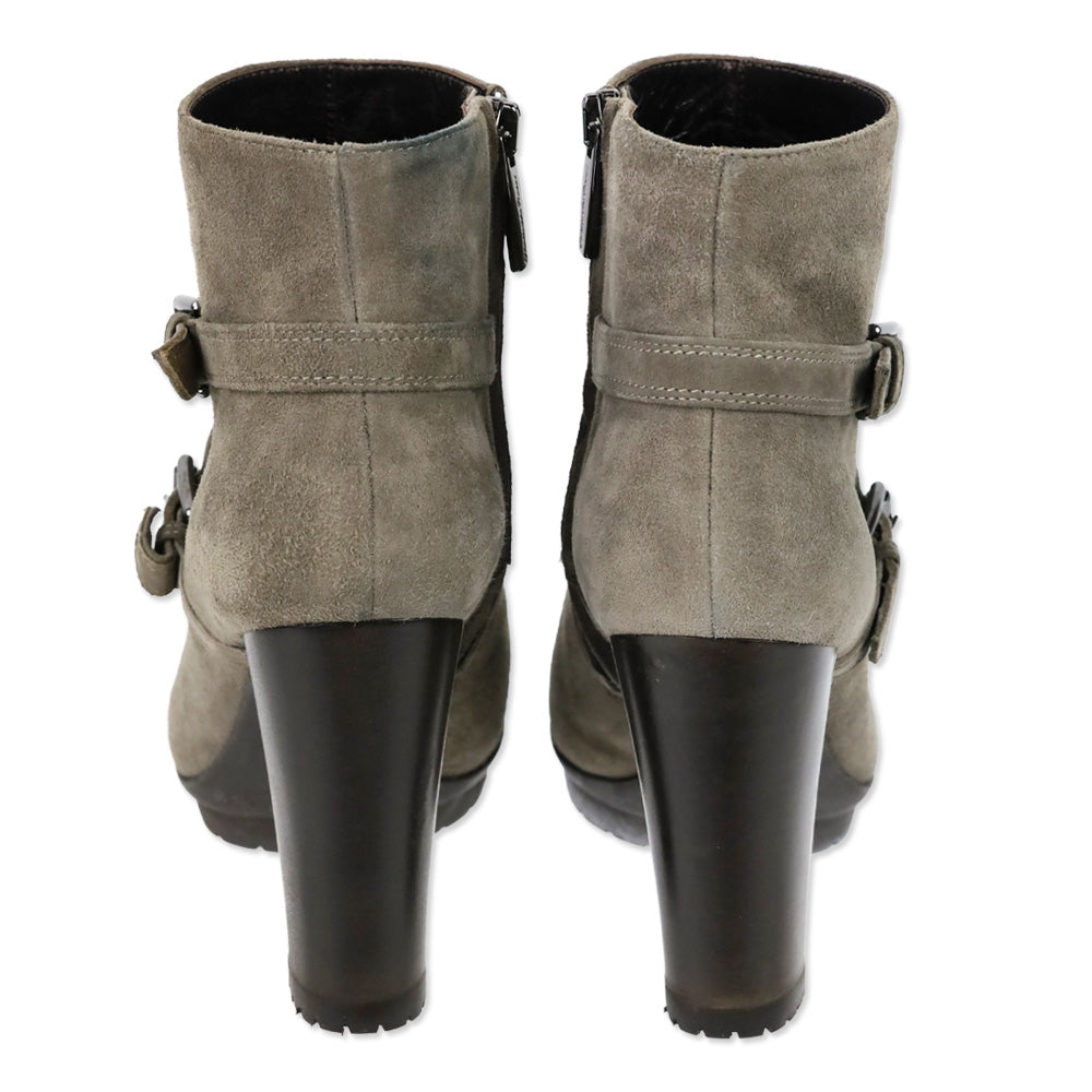 Gianvito Rossi Taupe Suede Buckle Strap Platform Ankle Boots