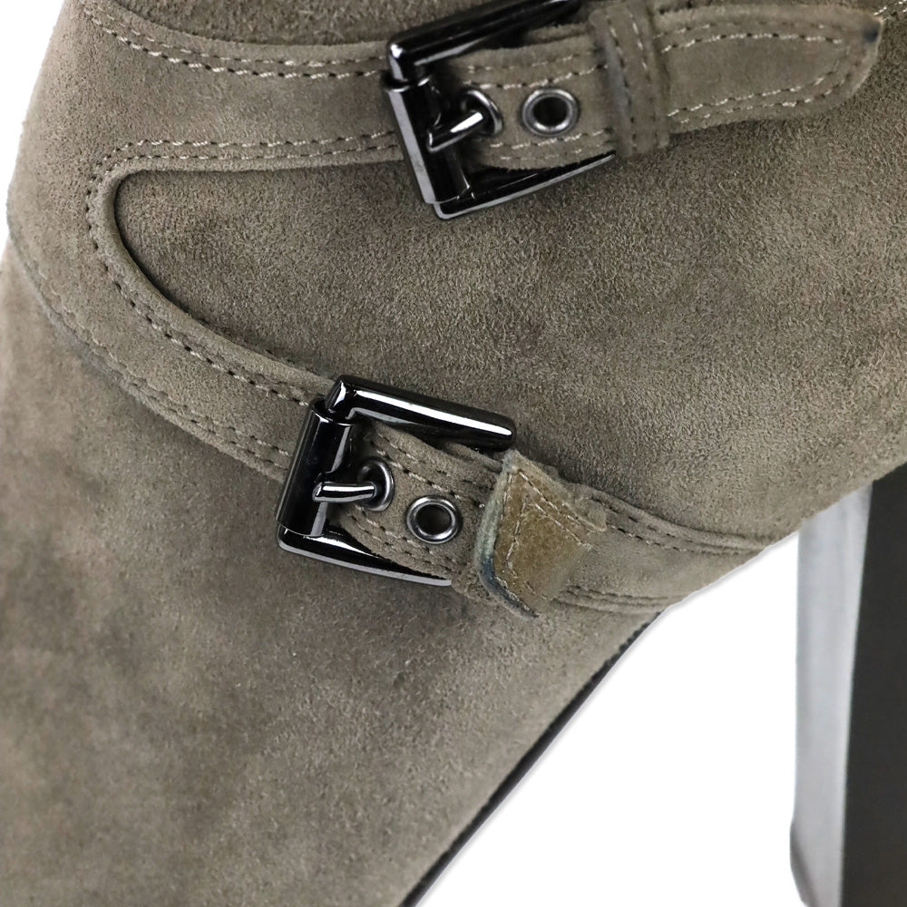 Gianvito Rossi Taupe Suede Buckle Strap Platform Ankle Boots