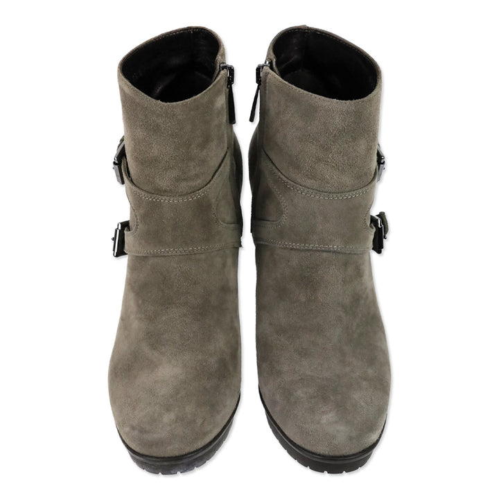 Gianvito Rossi Taupe Suede Buckle Strap Platform Ankle Boots