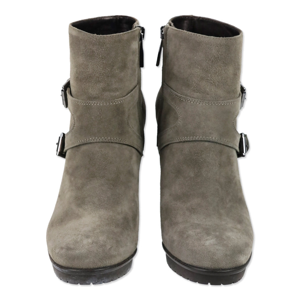 Gianvito Rossi Taupe Suede Buckle Strap Platform Ankle Boots