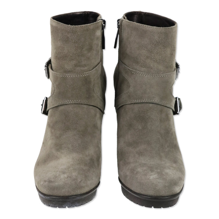 Gianvito Rossi Taupe Suede Buckle Strap Platform Ankle Boots