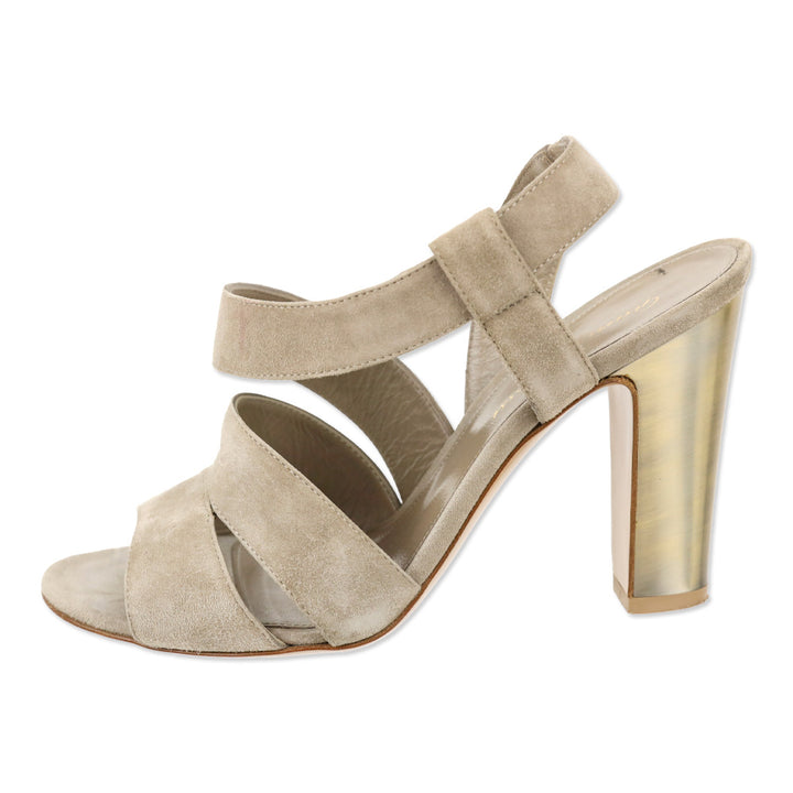 Gianvito Rossi Taupe Suede Cut-Out Slingback Sandals