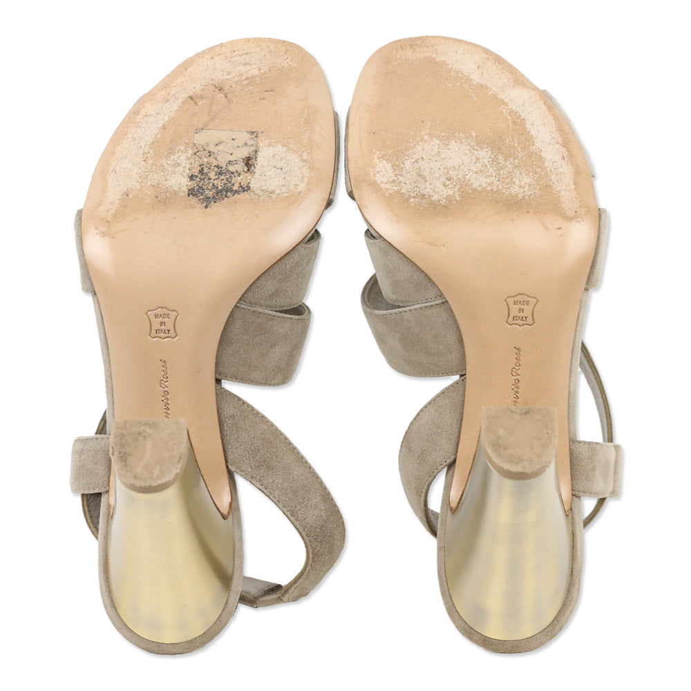 Gianvito Rossi Taupe Suede Cut-Out Slingback Sandals