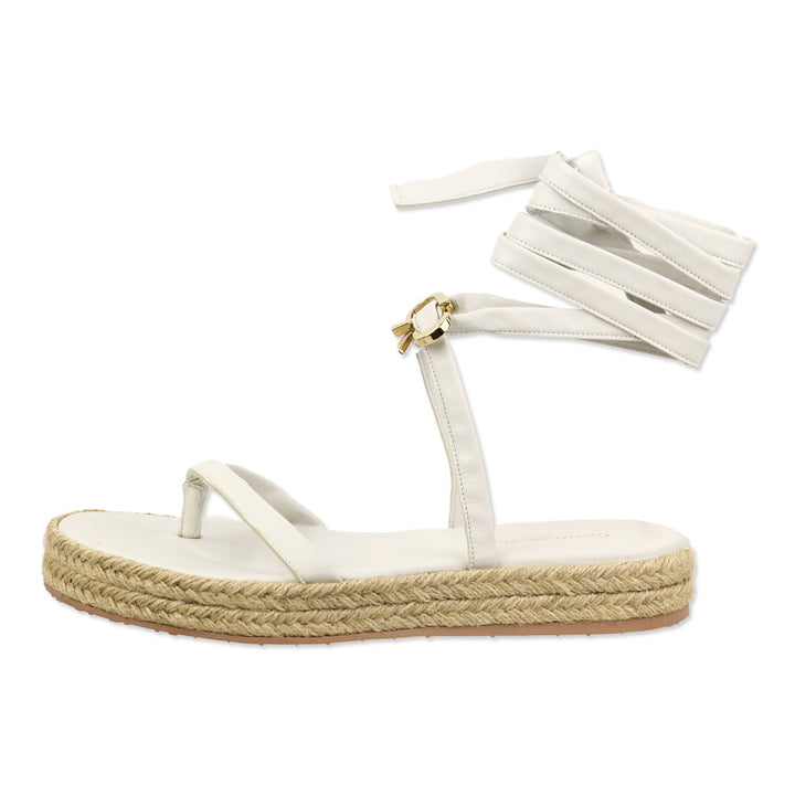 Gianvito Rossi White Naturale Ribbon Beachclub Leather Espadrille Sandals