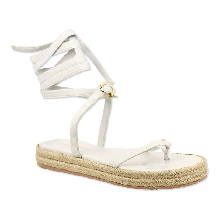 Gianvito Rossi White Naturale Ribbon Beachclub Leather Espadrille Sandals