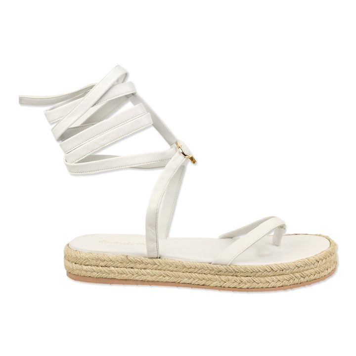 Gianvito Rossi White Naturale Ribbon Beachclub Leather Espadrille Sandals