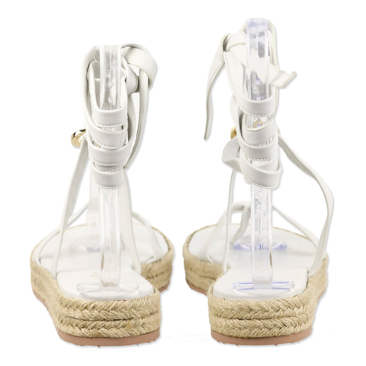 Gianvito Rossi White Naturale Ribbon Beachclub Leather Espadrille Sandals