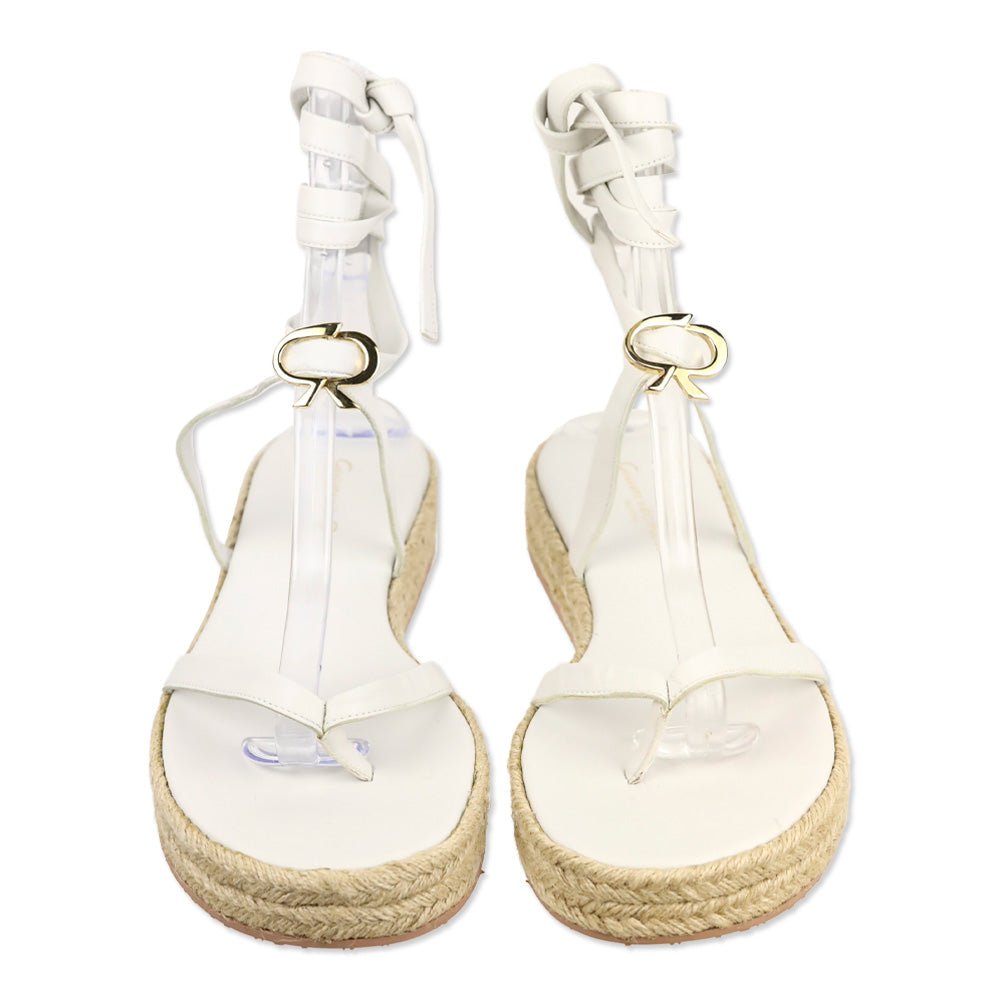 Gianvito Rossi White Naturale Ribbon Beachclub Leather Espadrille Sandals